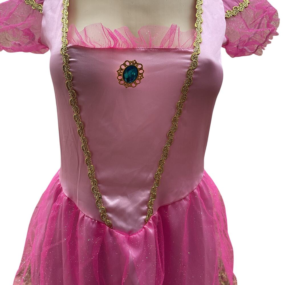 Princess Peach Inspired Pink Costume Dress Women Fairy Tale Tulle Midi Small - Picture 4 of 7